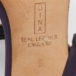 Pre Owned Gina Purple Leather Crystal Embellished Ankle Strap Sandals Size 38