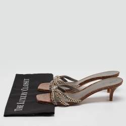 مملوكة مسبقًا Gina Brown Croc Embossed Patent Leather Slide Sandals Size 40.5