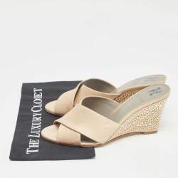 Pre Owned Gina Beige Satin Crystal Embellished Wedge Sandals Size 41