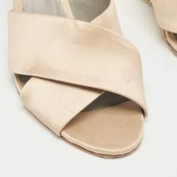Pre Owned Gina Beige Satin Crystal Embellished Wedge Sandals Size 41