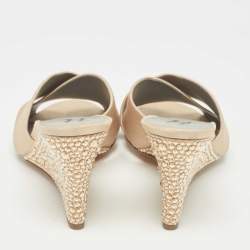 Pre Owned Gina Beige Satin Crystal Embellished Wedge Sandals Size 41