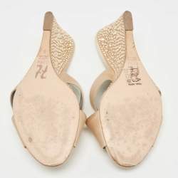 Pre Owned Gina Beige Satin Crystal Embellished Wedge Sandals Size 41