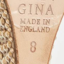 Pre Owned Gina Beige Satin Crystal Embellished Wedge Sandals Size 41