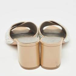 Gina Beige Crystal Embellished Satin Slide Sandals Size 39.5