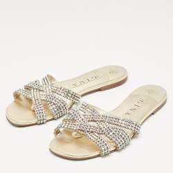 Gina Metallic Crystal Embellished Leather Thong Flats Size 38.5