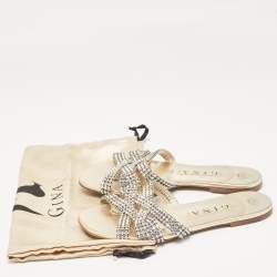 Gina Metallic Crystal Embellished Leather Thong Flats Size 38.5
