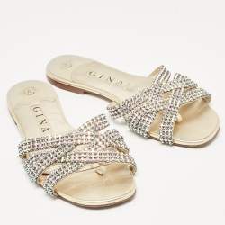 Gina Metallic Crystal Embellished Leather Thong Flats Size 38.5