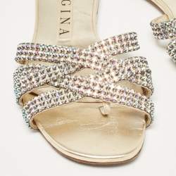 Gina Metallic Crystal Embellished Leather Thong Flats Size 38.5