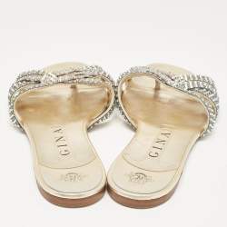 Gina Metallic Crystal Embellished Leather Thong Flats Size 38.5