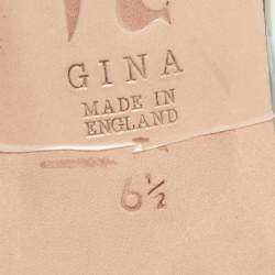 Pre Owned Gina Grey Croc Embossed Patent Leather Crystal Embellished Side Sandals Size 39.5