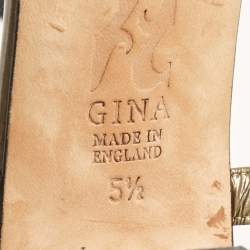 Pre Owned Gina Brown Patent Leather Crystal Embellished Ankle Strap Sandals Size 38.5