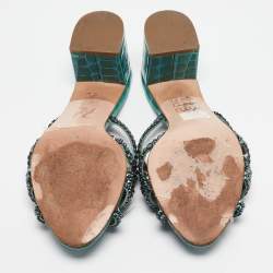 Gina Green Croc Patent Embossed Dexie Slide Sandals Size 38