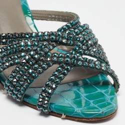 Gina Green Croc Patent Embossed Dexie Slide Sandals Size 38