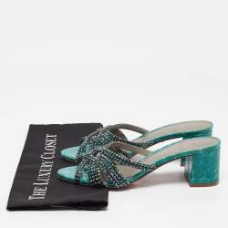 Gina Green Croc Patent Embossed Dexie Slide Sandals Size 38