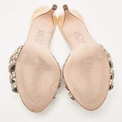 Pre Owned Gina Orange Croc Embossed Patent and Leather Crystal Embellished Slide Sandals Size 36.5