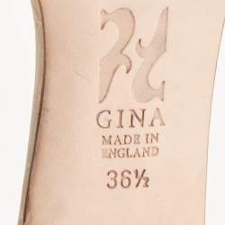 Pre Owned Gina Orange Croc Embossed Patent and Leather Crystal Embellished Slide Sandals Size 36.5