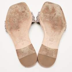 مملوكة مسبقًا Gina Pink Crystal Embellished Leather Flat Slides Size 37