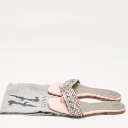 مملوكة مسبقًا Gina Pink Crystal Embellished Leather Flat Slides Size 37