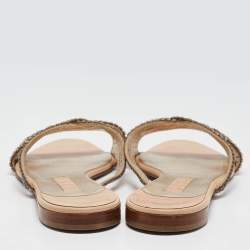 Pre Owned Gina Pink Crystal Embellished Leather Flat Slides Size 40.5 