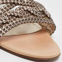 Pre Owned Gina Pink Crystal Embellished Leather Flat Slides Size 40.5 