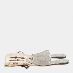 Gina Metallic Grey Glitter Mesh Flat Slides Size 40.5