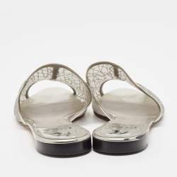 Gina Metallic Grey Glitter Mesh Flat Slides Size 40.5