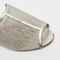Gina Metallic Grey Glitter Mesh Flat Slides Size 40.5