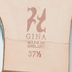 Pre Owned Gina Blue Croc Embossed Patent Leather Slide Sandals Size 37.5