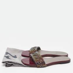 Gina Burgundy Leather Athena Flat Slides Size 36.5