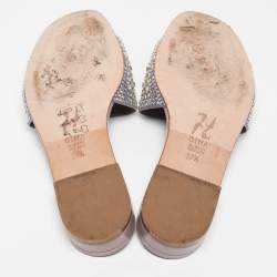 مملوكة مسبقًا Gina Grey/Purple Leather Crystal Embellished Flat Slides Size 37.5