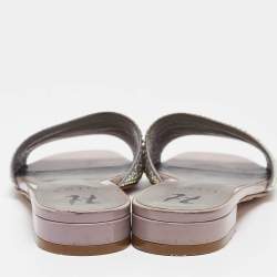 مملوكة مسبقًا Gina Grey/Purple Leather Crystal Embellished Flat Slides Size 37.5
