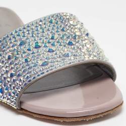 مملوكة مسبقًا Gina Grey/Purple Leather Crystal Embellished Flat Slides Size 37.5