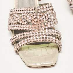 مملوكة مسبقًا Gina Pink Crystal Embellished Leather Slide Sandals Size 36