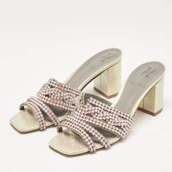 مملوكة مسبقًا Gina Pink Crystal Embellished Leather Slide Sandals Size 36