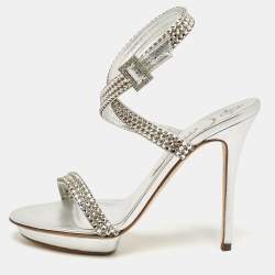 Gina Silver Leather Ankle Strap Sandals 39.5