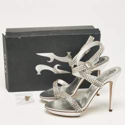 Gina Silver Leather Ankle Strap Sandals 39.5