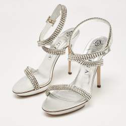 Gina Silver Leather Ankle Strap Sandals 39.5