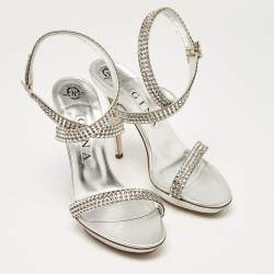 Gina Silver Leather Ankle Strap Sandals 39.5