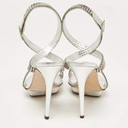 Gina Silver Leather Ankle Strap Sandals 39.5