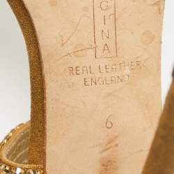 Gina Gold Crystal Embellished Suede Ankle Wrap Sandals Size 39