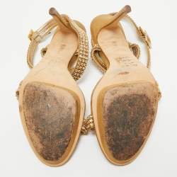 Gina Gold Crystal Embellished Suede Ankle Wrap Sandals Size 39
