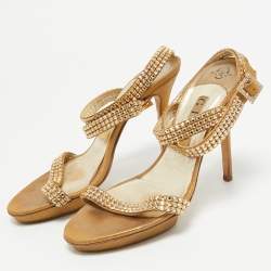 Gina Gold Crystal Embellished Suede Ankle Wrap Sandals Size 39