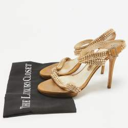 Gina Gold Crystal Embellished Suede Ankle Wrap Sandals Size 39