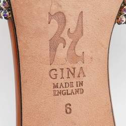 Gina Silver Patent and Leather Crystal Embellished Slide Sandals Size 39