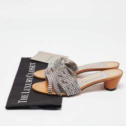 Gina Silver Patent and Leather Crystal Embellished Slide Sandals Size 39