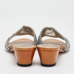 Gina Silver Patent and Leather Crystal Embellished Slide Sandals Size 39