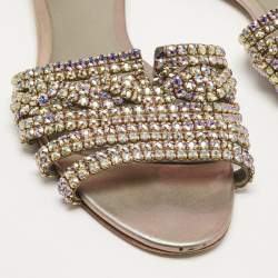 Gina Metallic Crystal Embellished Leather Flat Slides Size 38.5