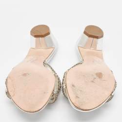 مملوكة مسبقًا Gina Silver Leather Crystal Embellished Gabriella Slide Sandals Size 37
