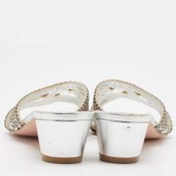 مملوكة مسبقًا Gina Silver Leather Crystal Embellished Gabriella Slide Sandals Size 37