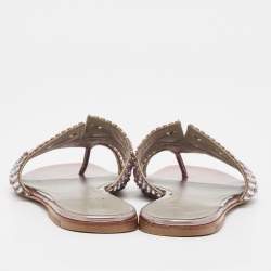 Gina Purple Leather Crystal Embellished Flat Sandals Size 38.5